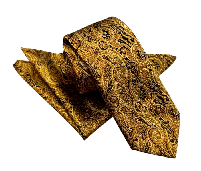 Horčicový Paisley kravatový set